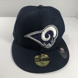 New Era 59Fifty Men Women Hat NFL Los Angeles Rams Navy Blue 7 3/8 Fitted